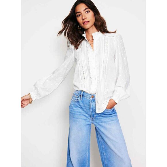 Boden Tops - Boden White Long Sleeve Lace Button Up Broderie Detail Blouse, size 10